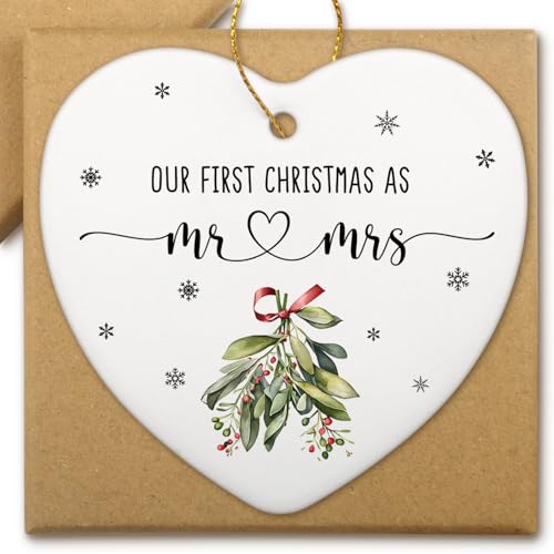 Our First Christmas as Mr & Mrs Heart Ornament - Wedding Gift, Bridal Decor