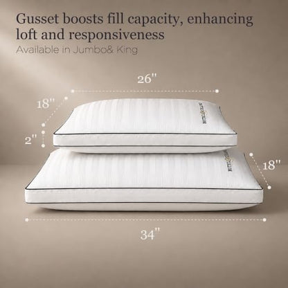 Queen Pillows Set of 2 - Firm Down Alternative Gusseted Luxury Hotel Style - White