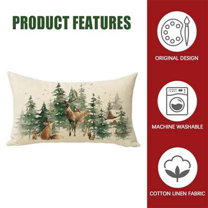 Fahrendom Christmas Woodland Animals Lumbar Pillow Cover - Snow Animals 20x12