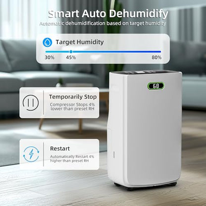 80 Pint Dehumidifier for Basement with Drain Hose, Quiet & Large Capacity