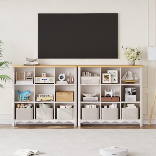 ONBRILL 9 Cube Bookcase Storage Organizer for Kids Rooms White & Nature
