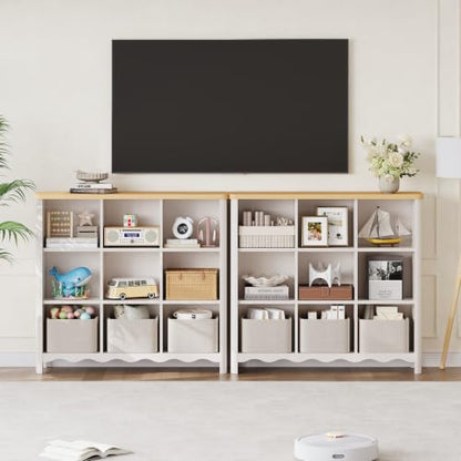 ONBRILL 9 Cube Bookcase Storage Organizer for Kids Rooms White & Nature