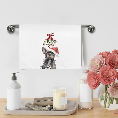 French Bulldog Christmas Kitchen Towels - Bulldog Holiday Gift, 16x24 Inches