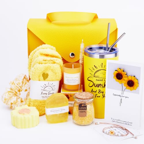 Sunflower Gift Box for Women - Spa Self-Care Set with Tote & 10 Gifts