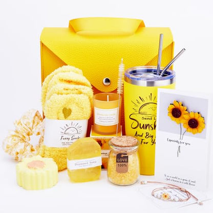 Sunflower Gift Box for Women - Spa Self-Care Set with Tote & 10 Gifts
