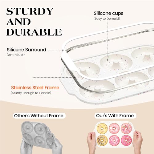 3 Inch Silicone Donut Pan with Metal Frame - Set of 2, Nonstick Bakeware