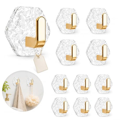 Decorative Water Ripple Hexagon Adhesive Wall Hooks - Rose Gold, 10 Pack