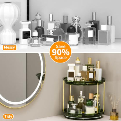 2-Tier Rotating Perfume Organizer Stand Green, Space-Saving Vanity Storage