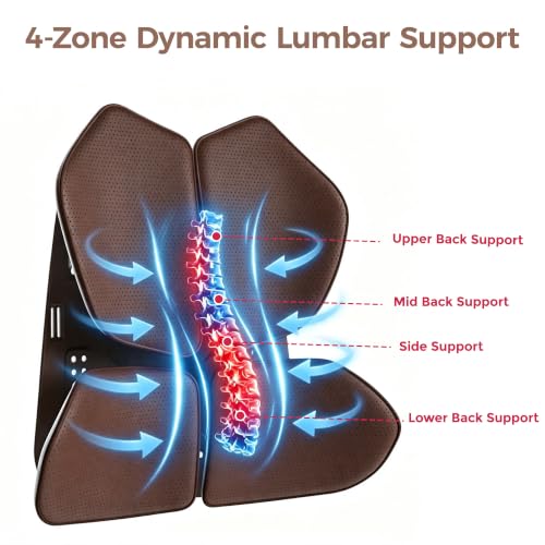 Brown 4-Zone Back Support Cushion for Car & Office Seating