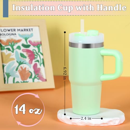 Kids 14 Oz Stainless Steel Insulated Tumbler with Handle & Straw - Light Green