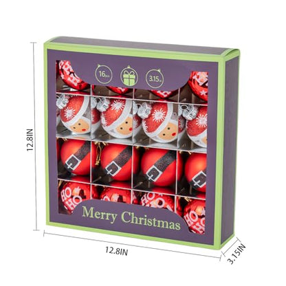 Red Christmas Tree Ornaments Set - 16 Shatterproof Red & White Baubles, 80mm