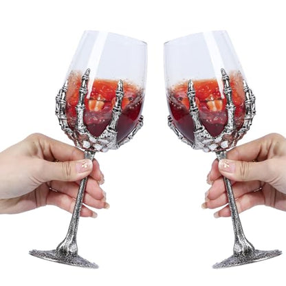 Gothic Skull Wine Glass Skeleton Goblet Bone Hand Chalice 2E - Dark Aesthetic Decor