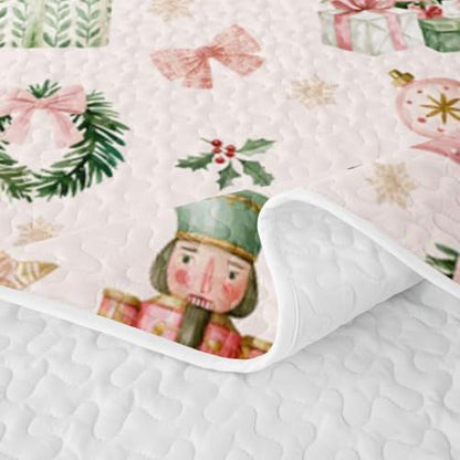Manfei Quilted Bedspread Set Queen Size 3 Pieces Pink Green - Includes 1 Quilt & 2 Pillowcases