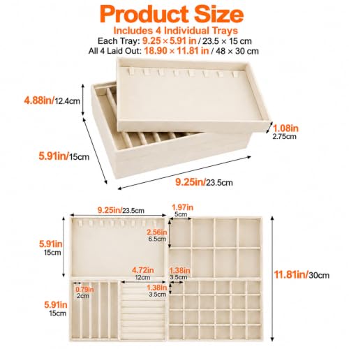 Velvet Jewelry Drawer Organizer Trays 4-Layer Beige Storage Set