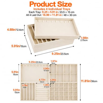Velvet Jewelry Drawer Organizer Trays 4-Layer Beige Storage Set