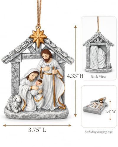 4 Grey Nativity Holy Family Resin Ornaments Christmas Set - Manger Scene