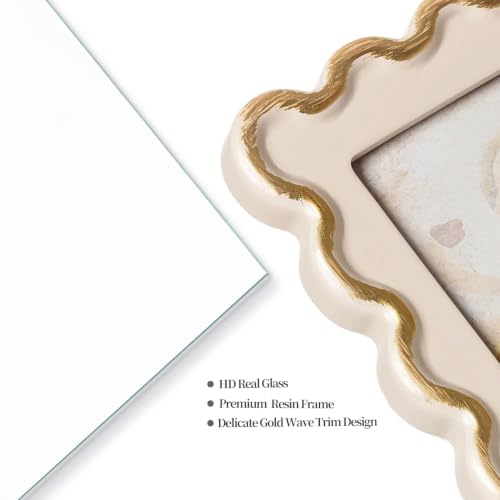 Everdeer Gold Wavy Edge 4x6 Picture Frame with Real Glass, Beige