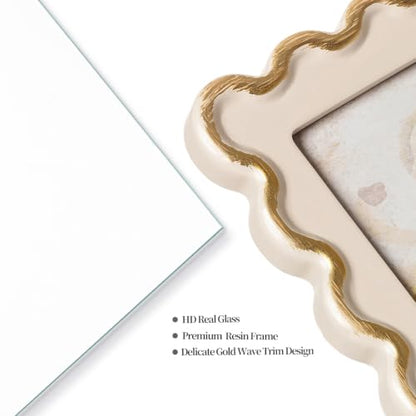 Everdeer Gold Wavy Edge 4x6 Picture Frame with Real Glass, Beige