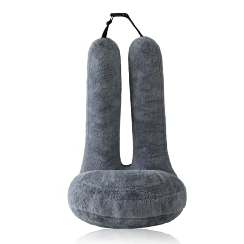 Travel Pillow Car Support Neck & Body Cushion with Fur Cover - Large Dark Gray