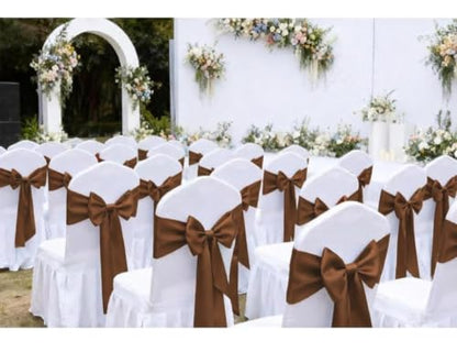 50 Pack Brown Satin Chair Sashes - Wedding Party Baby Shower Decor, Brown Chairs Bows Ties