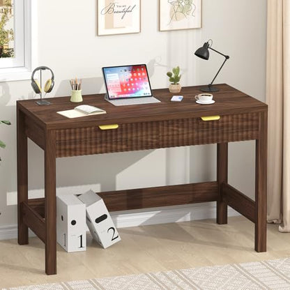 Small 39 Inch Computer Desk with 2 Drawers - Space Saving Home Office Furniture