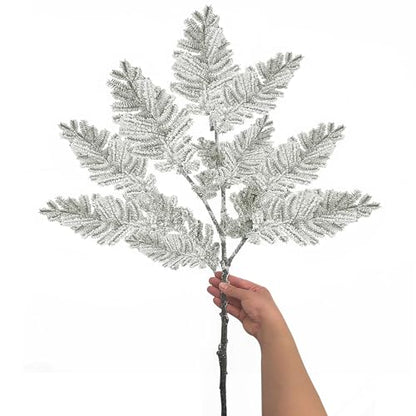 Large Frosted Christmas Pine Stems - Artificial Snowy Greenery for Holiday Decor, 33 Inches
