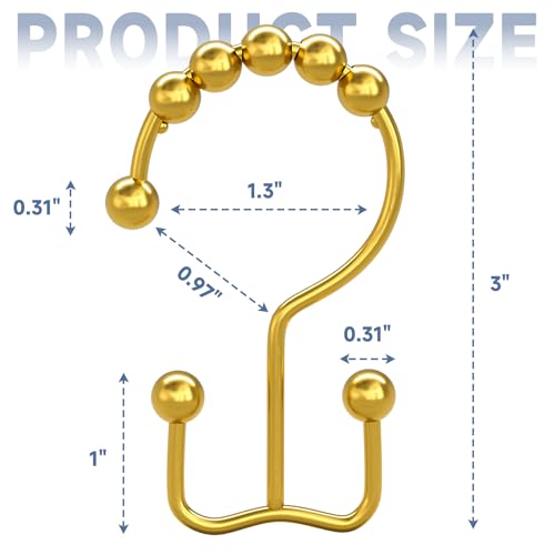 Titanker Shower Curtain Hooks Rings, Rust-Resistant Metal Double Glide Shower Hooks for Bathroom Shower Rods Curtains, Set of 12 Hooks - Lightcyan