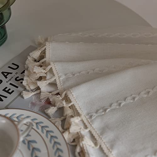 Boho Curtains for Bedroom Embroidery Striped Farmhouse Linen Curtains 63 Inch Length 2 Panels for Living Room Blue Bohemian Semi-Blackout Window Curtains Rod Pocket Drapes ( 52" W x 63" L,Blue)