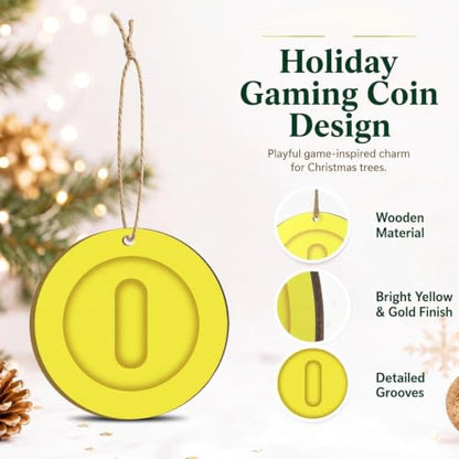 Preboun 12 Pcs Christmas Wooden Coin Ornaments - Brother Theme, Gold & Yellow, Coin Style