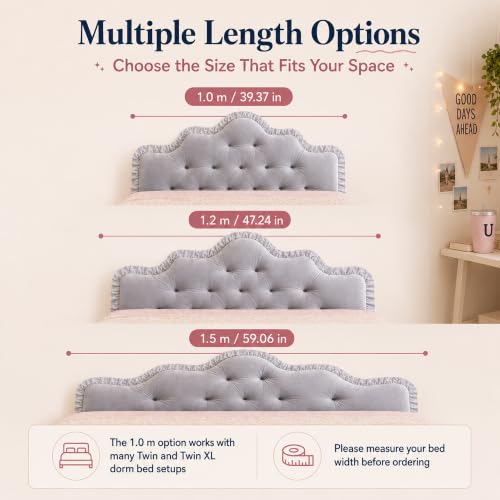 Twin XL Velvet Headboard Pillow with Tufted Crown and Ruffle Trim - Beige, 100cm