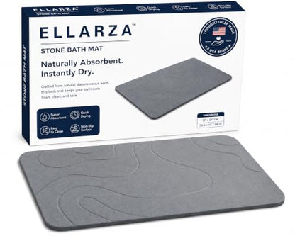 Natural Diatomaceous Earth Stone Bath Mat Non Slip Quick Dry Absorbent Gray 23.6x15.4 Inches