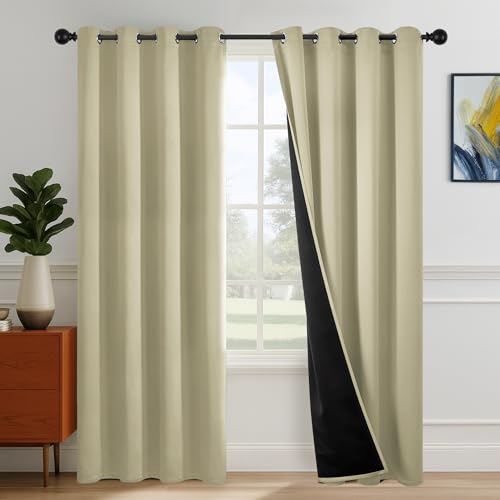 Deconovo Total Blackout Curtains — Thermal Insulated for Better Sleep, Room Darkening & Noise-Reducing Grommet Drapes for Bedroom, Nursery, Home Theater, Black, 52W x 63L, 2 Panels