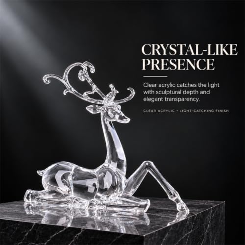 White Sitting Reindeer Christmas Decoration - Acrylic Crystal Finish - Small Variant