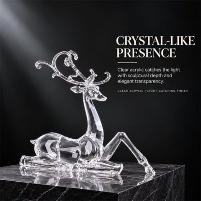 White Sitting Reindeer Christmas Decoration - Acrylic Crystal Finish - Small Variant