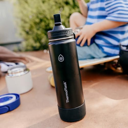 Insulated Water Bottle with Straw Lid 24oz Navy - Leakproof Stainless Steel