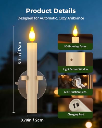 Rechargeable LED Window Candles with Dusk to Dawn Sensor - Suction Cup Lights