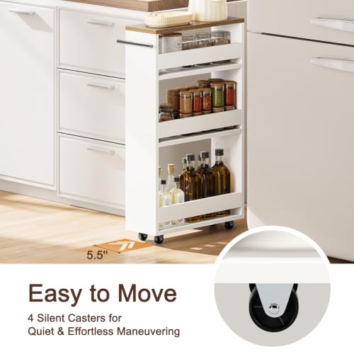 Yoobure White 4-Tier Slim Rolling Storage Cart on Wheels, Adjustable Shelves