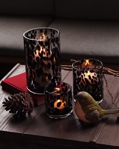 Clear Glass Hurricane Candle Holder Set with Black Tortoise Pattern - 3 Piece