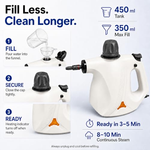450ML Handheld Steam Cleaner with 12 Accessories - Multi-Surface Home & Car Steam Sanitizer