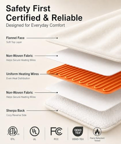 Milky White Heated Blanket Throw 50x60 Flannel Electric Blanket - AEPINBH