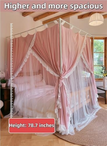 Blue Double Layer Bed Canopy with Mosquito Net for Bedroom - W70.9 x L78.7in