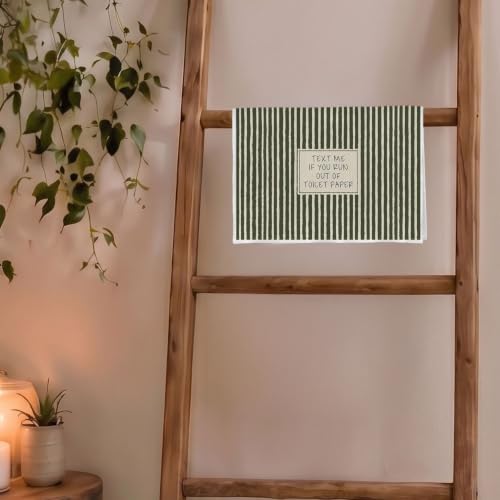 Bathroom - 09 Olive Green Striped Hand Towels - Waffle Textured Decorative Set