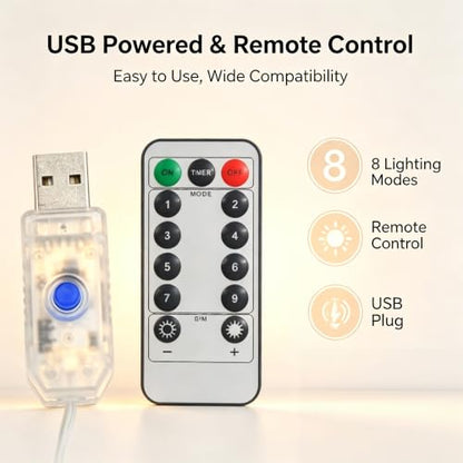 Warm White Vine Lights for Wall - Flexible 1.9M Decor with Remote Control