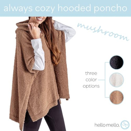 Hello Mello Always Cozy Mushroom Hooded Poncho - Soft Oversized Wrap