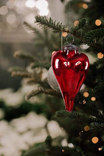 Set of 4 Antique Red Glass Heart Ornaments for Christmas & Valentine Decor