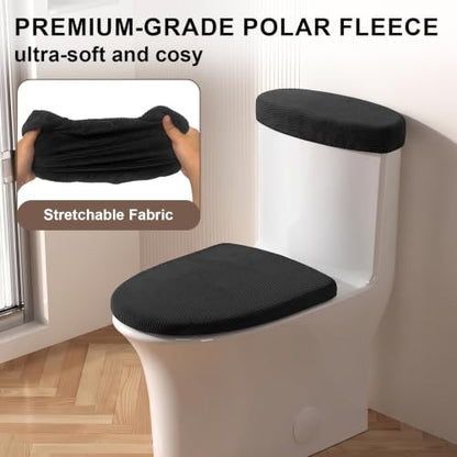 Black Fleece Toilet Lid Cover and Tank Cover Set - Bathroom Decor