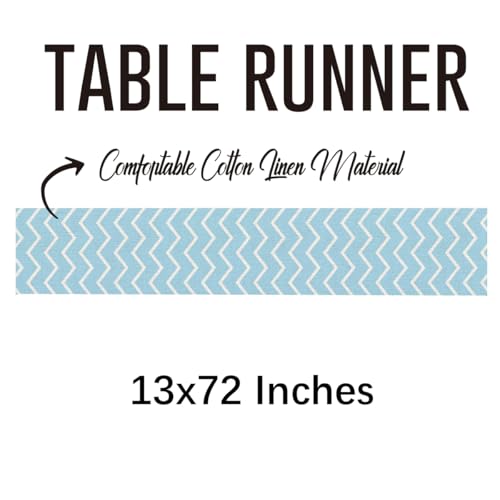 Wave Shape Table Runner - Indoor Outdoor Kitchen Dining Decor, 13 x 72 Inch - Blue