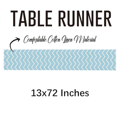 Wave Shape Table Runner - Indoor Outdoor Kitchen Dining Decor, 13 x 72 Inch - Blue