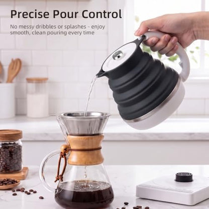 Food Grade Silicone Travel Kettle with Temperature Control - Black, 0.55L