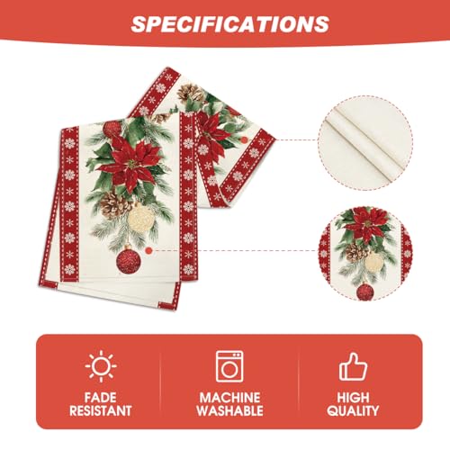 Christmas Table Runner 13x48 Inches Poinsettia Holiday Home Decor - Red